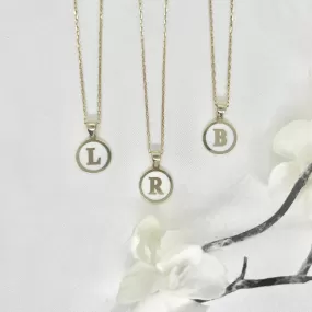 10k Gold White Enamel Letter Disk Necklace