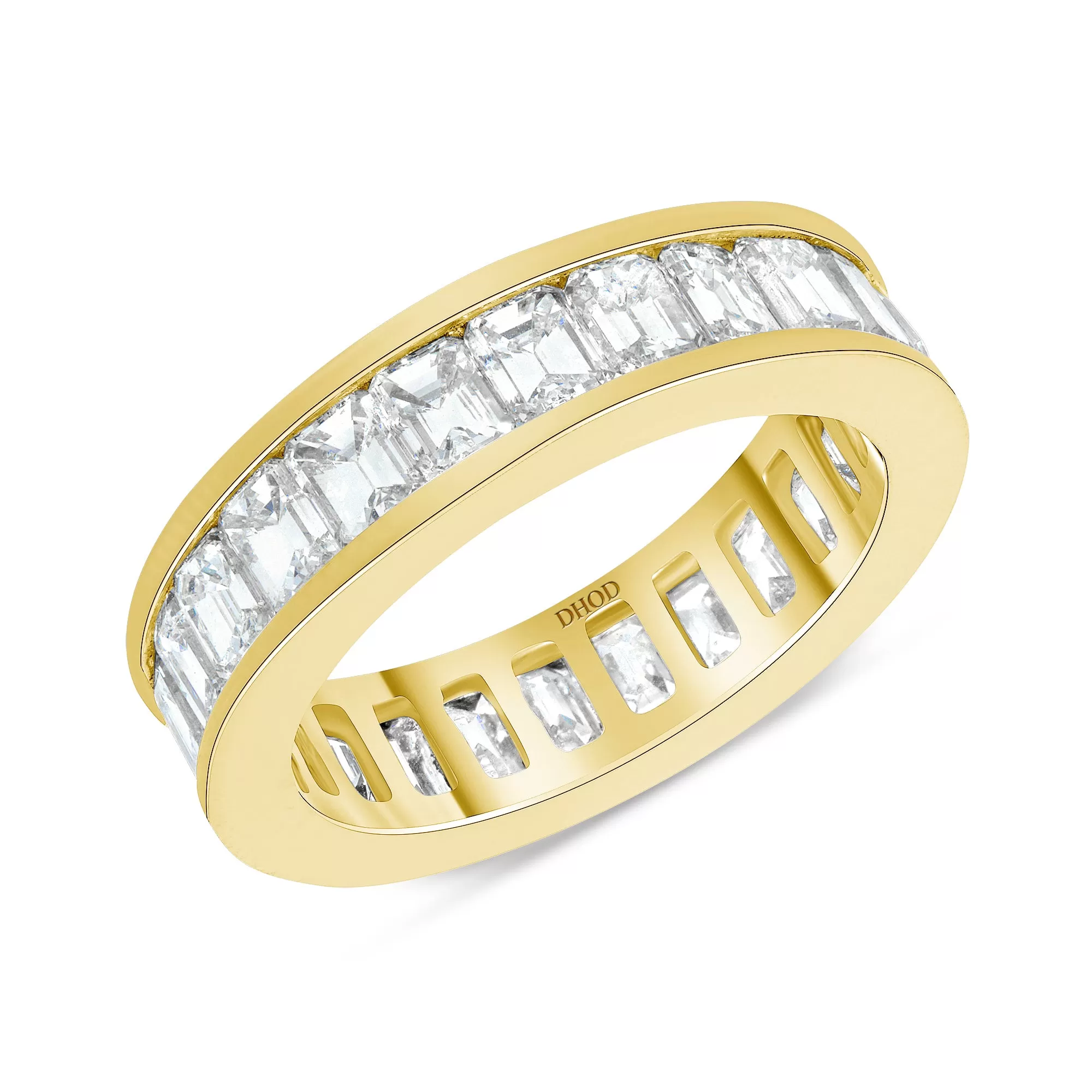 14K Gold Channel Setting Diamond Emerald Eternity Band