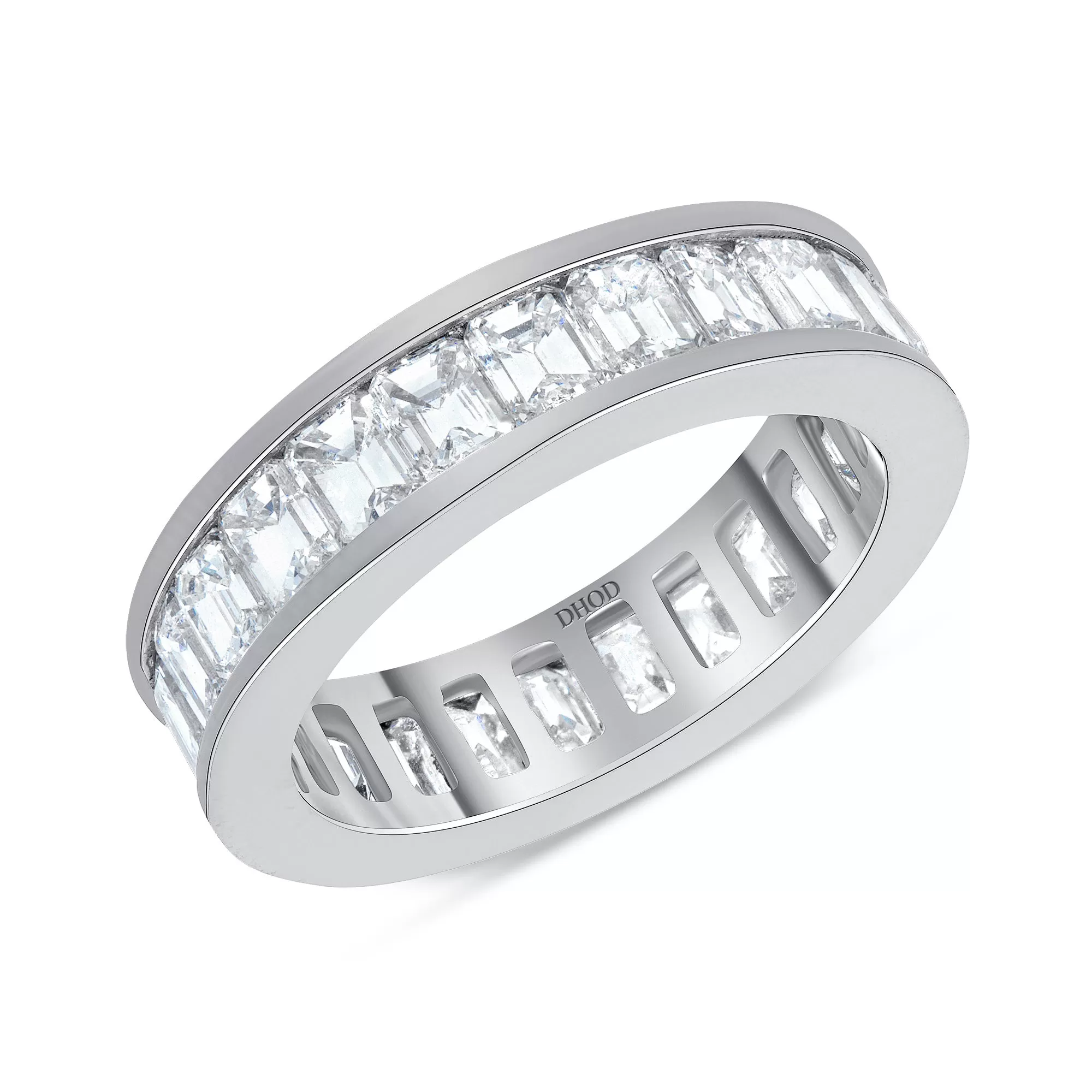 14K Gold Channel Setting Diamond Emerald Eternity Band