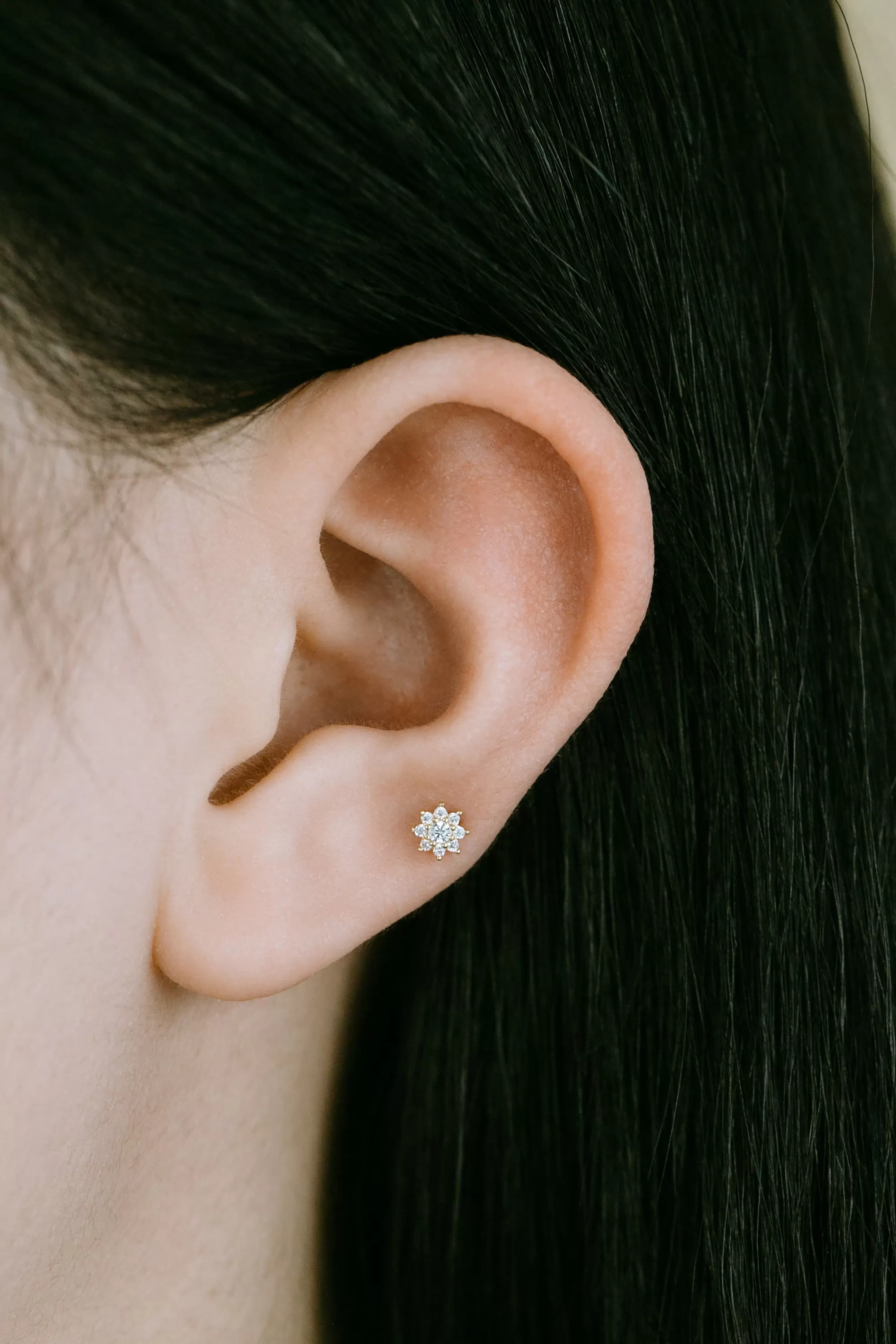 14k Gold Jewelry CZ Sun Snowflake Flower Barbell Ear Stud Piercing