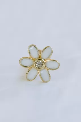 14K Solid Gold Cartilage Delicate Cz White Daisy Flower Internally Internal Threaded Earring Labret