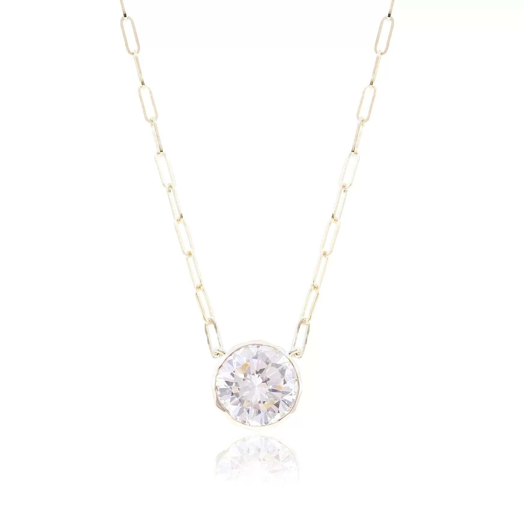 14K YELLOW GOLD 2.34CT BEZEL-SET DIAMOND SOLITAIRE NECKLACE ON A PAPERCLIP CHAIN