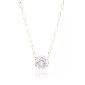 14K YELLOW GOLD 2.34CT BEZEL-SET DIAMOND SOLITAIRE NECKLACE ON A PAPERCLIP CHAIN