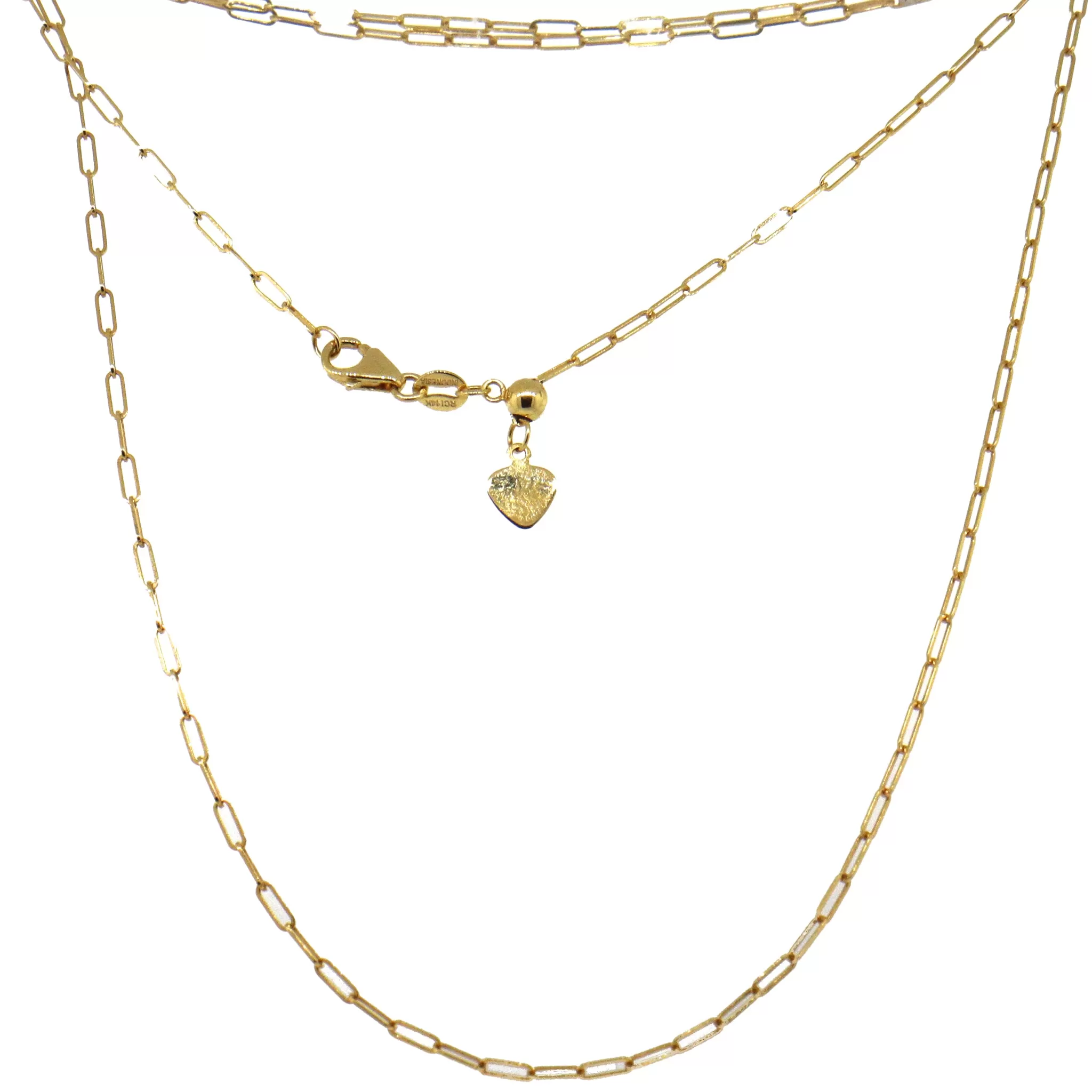 14k Yellow Gold Paperclip Adjustable Chain Necklace