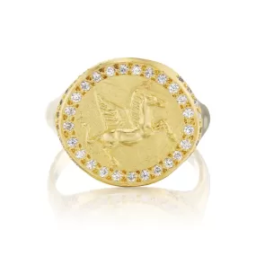 18K Yellow Gold Diamond Pegasus Ring