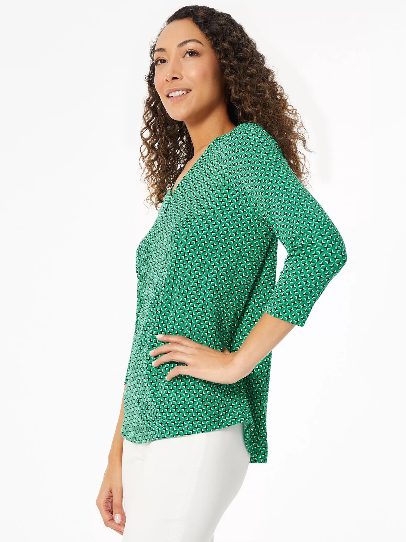 3/4 Sleeve Keyhole Neckline Top