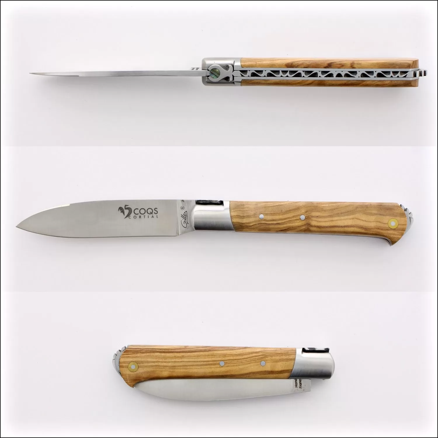 5 Coqs Pocket Knife - Olive Wood & Mother of Pearl Inlay