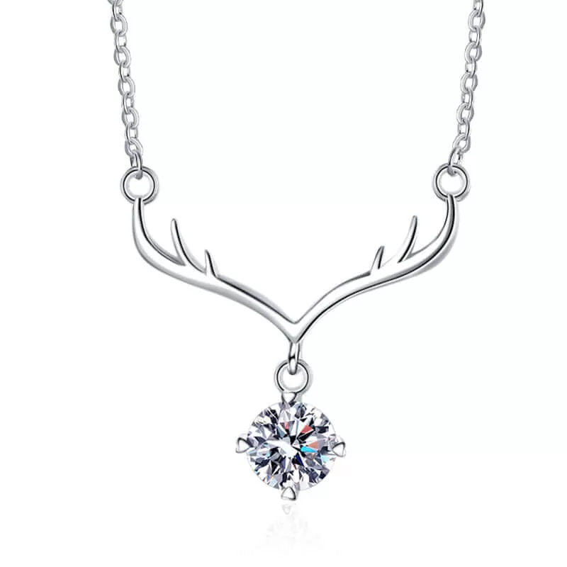 925 Sterling Silver Elk Pendant Moissanite Necklace