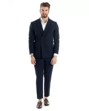 Abito Uomo Doppiopetto Vestito Completo Giacca Pantaloni Blu Tinta Unita Elegante Casual GIOSAL-AE1036A