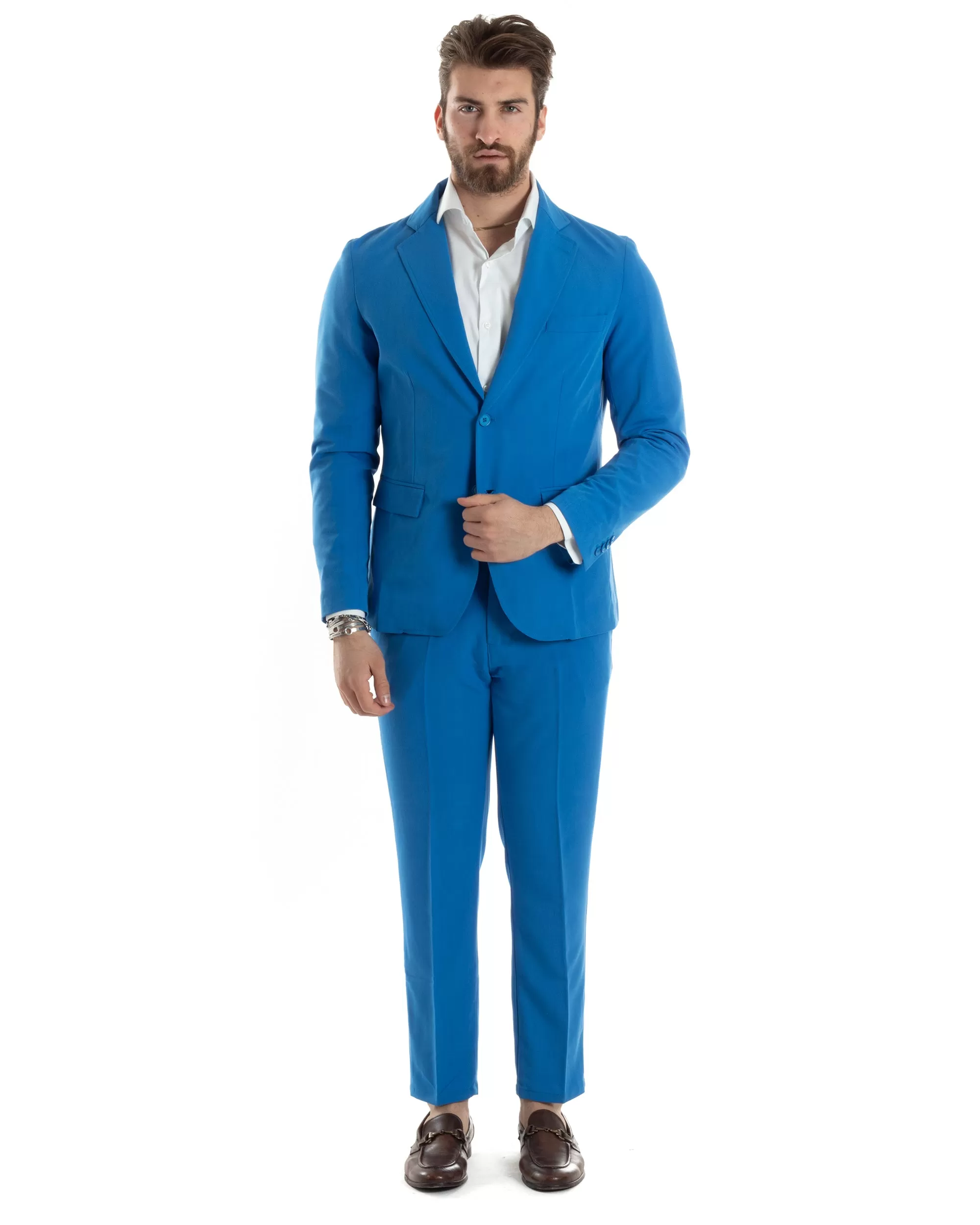 Abito Uomo Monopetto Vestito Completo Giacca Pantaloni Royal Tinta Unita Elegante Casual GIOSAL-AE1029A