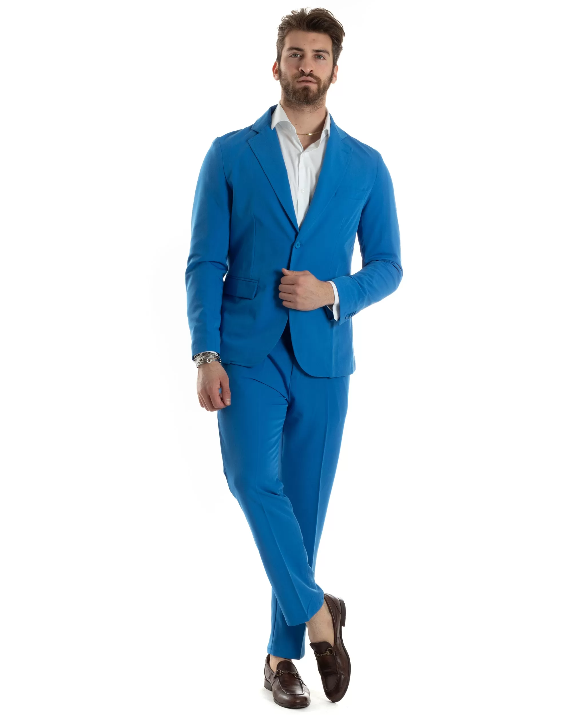 Abito Uomo Monopetto Vestito Completo Giacca Pantaloni Royal Tinta Unita Elegante Casual GIOSAL-AE1029A