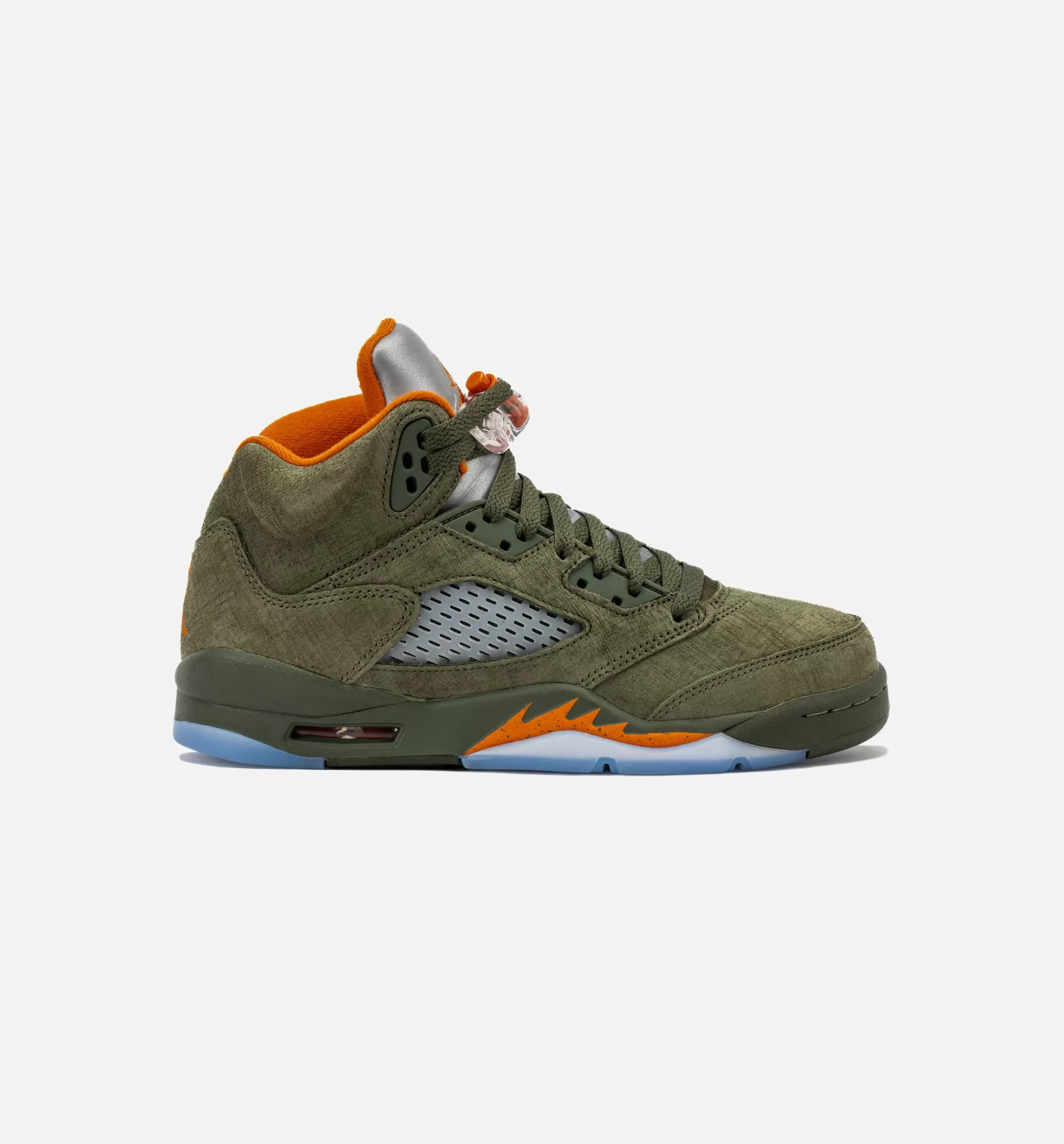 Air Jordan 5 Retro Grade School Lifestyle Shoe - Army Olive/Solar Orange