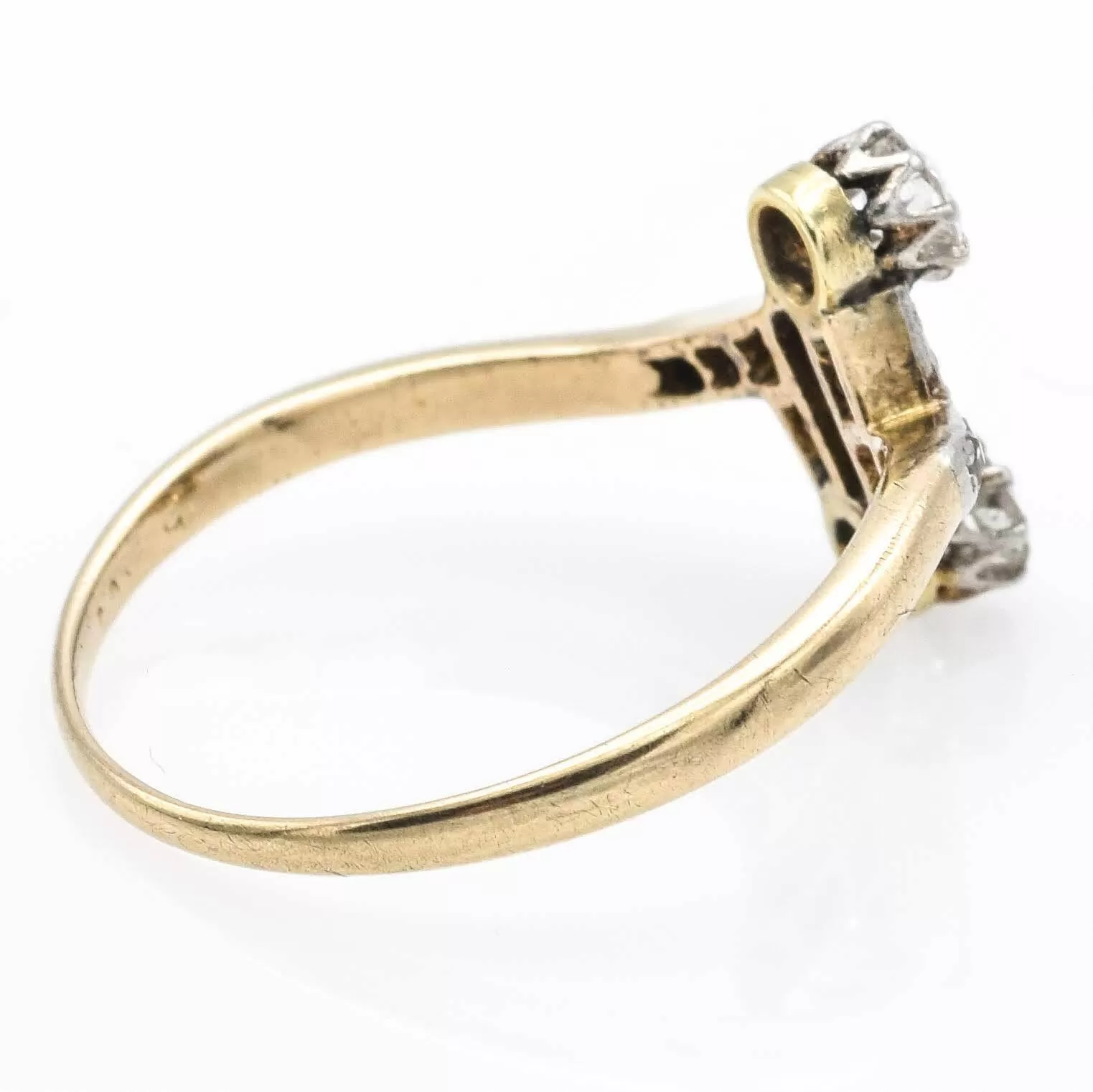 Antique 14K Yellow Gold Euro & Mine Cut Diamond Art Deco Band Ring