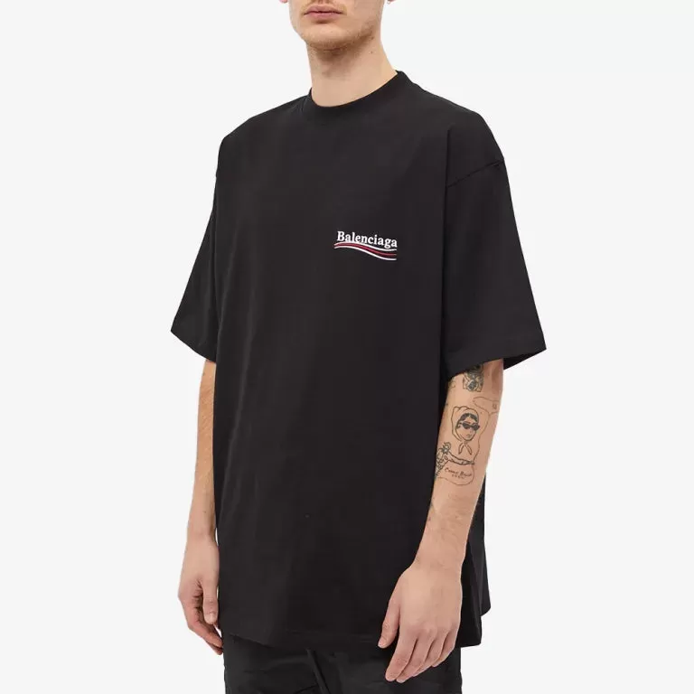 Balenciaga Political Campaign Embroidery Large Fit Tee Black