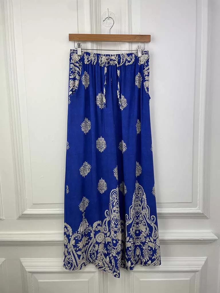 Baroque Wide Leg Trousers - Cobalt