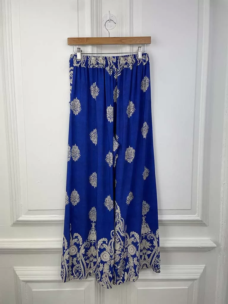 Baroque Wide Leg Trousers - Cobalt