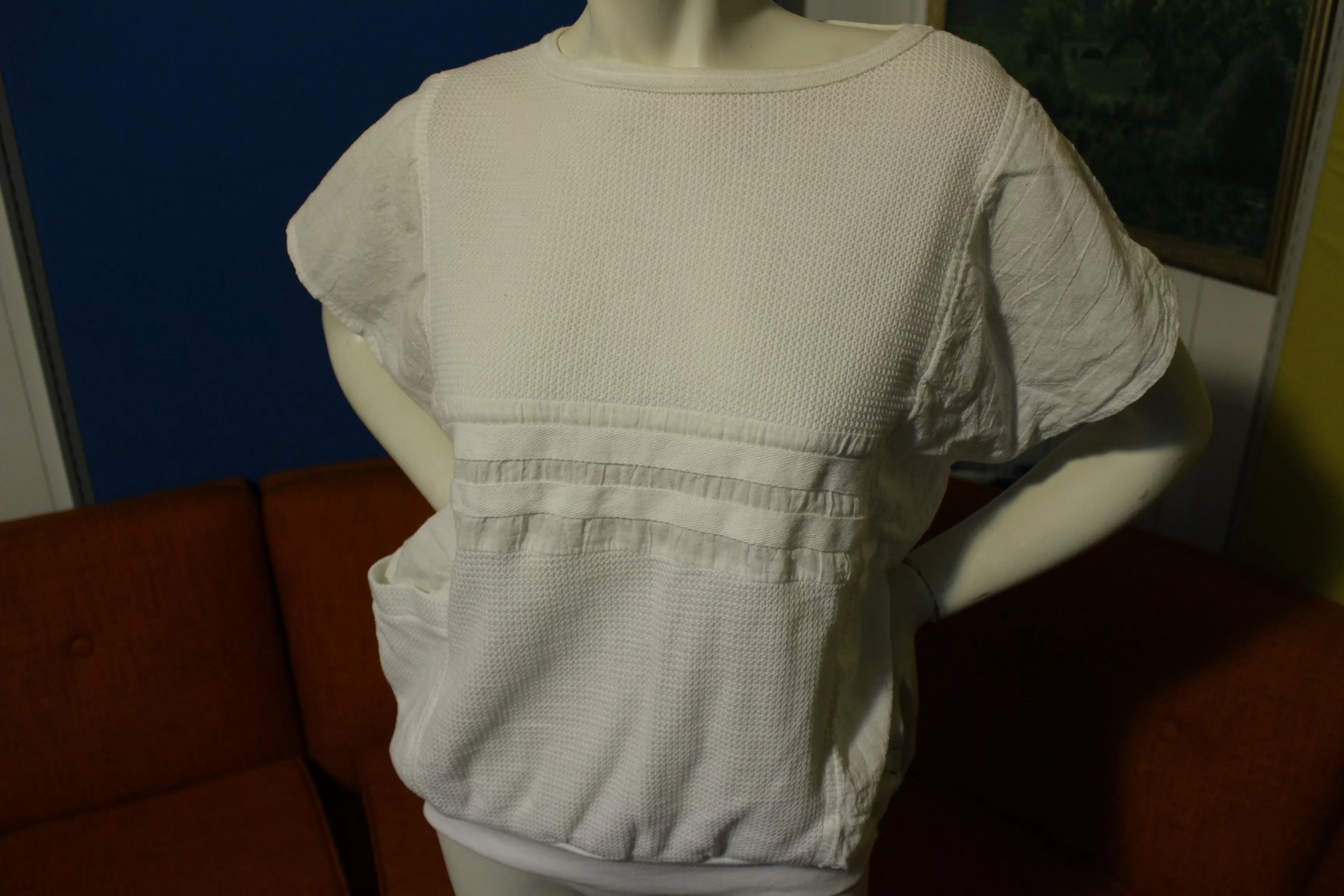 Bay Club Vintage 80's White New Wave Pocket Women's Top Sleeveless Shirt