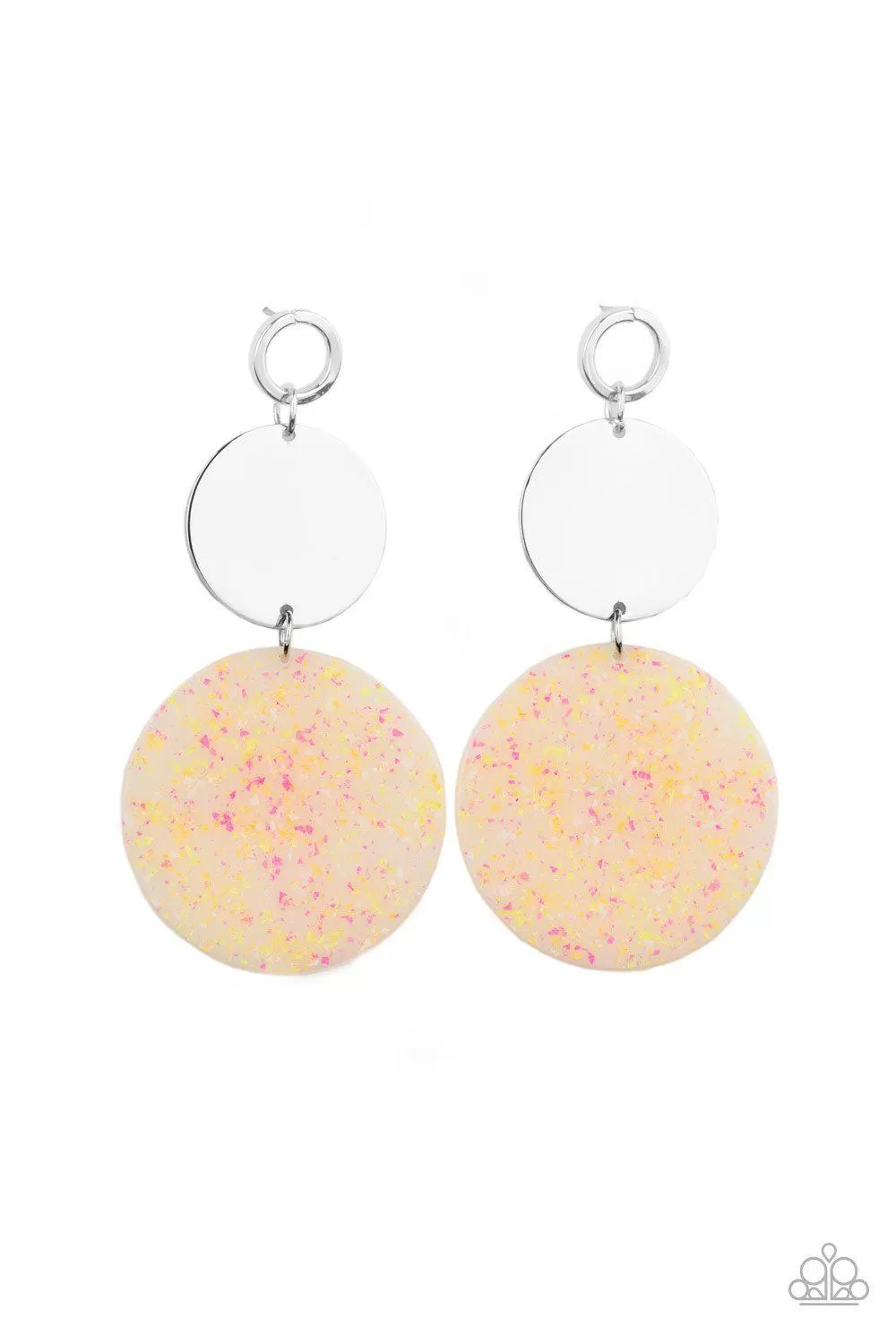 Beach Day Glow Yellow and Silver Acrylic Earrings - Paparazzi Accessories