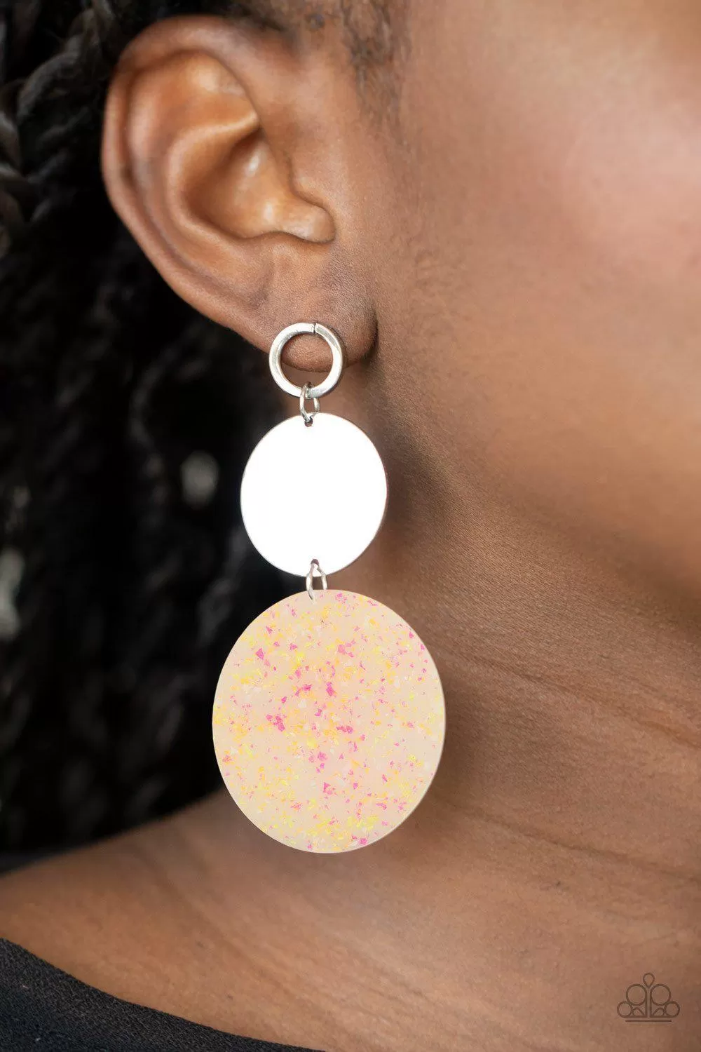 Beach Day Glow Yellow and Silver Acrylic Earrings - Paparazzi Accessories