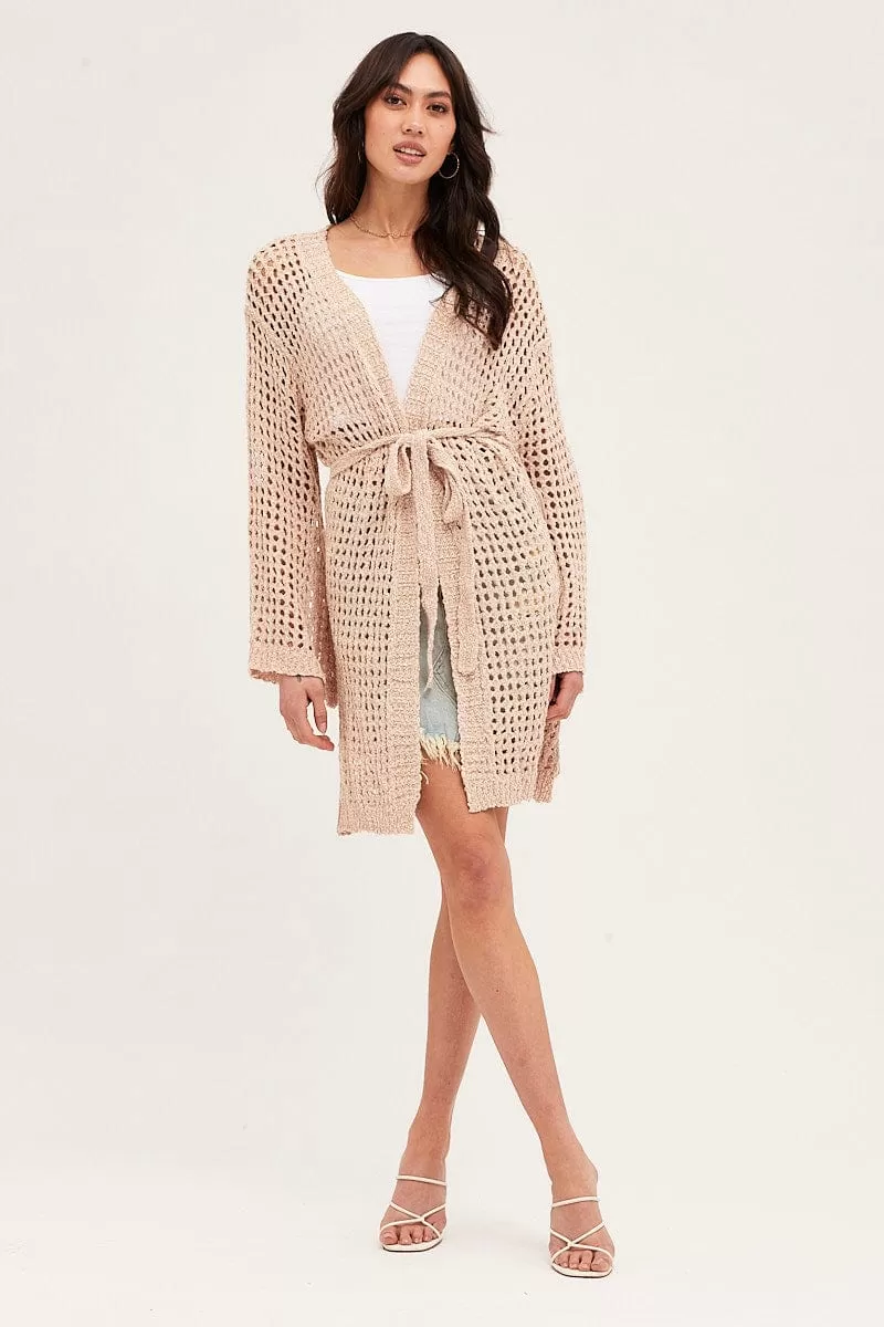 Beige Crochet Open Knit Cardigan