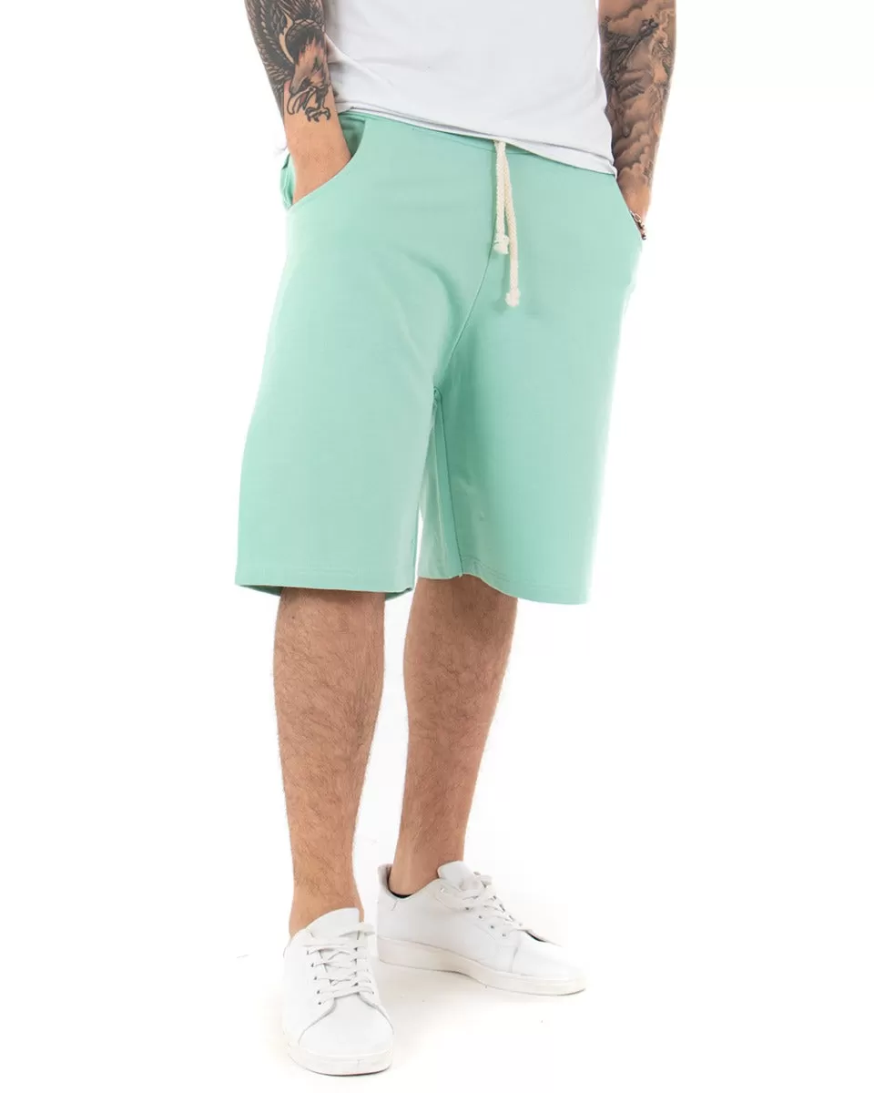 Bermuda Pantaloncino Uomo Tuta Tinta Unita Verde Acqua Basic GIOSAL-PC1703A