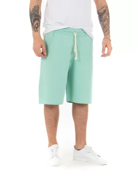 Bermuda Pantaloncino Uomo Tuta Tinta Unita Verde Acqua Basic GIOSAL-PC1703A