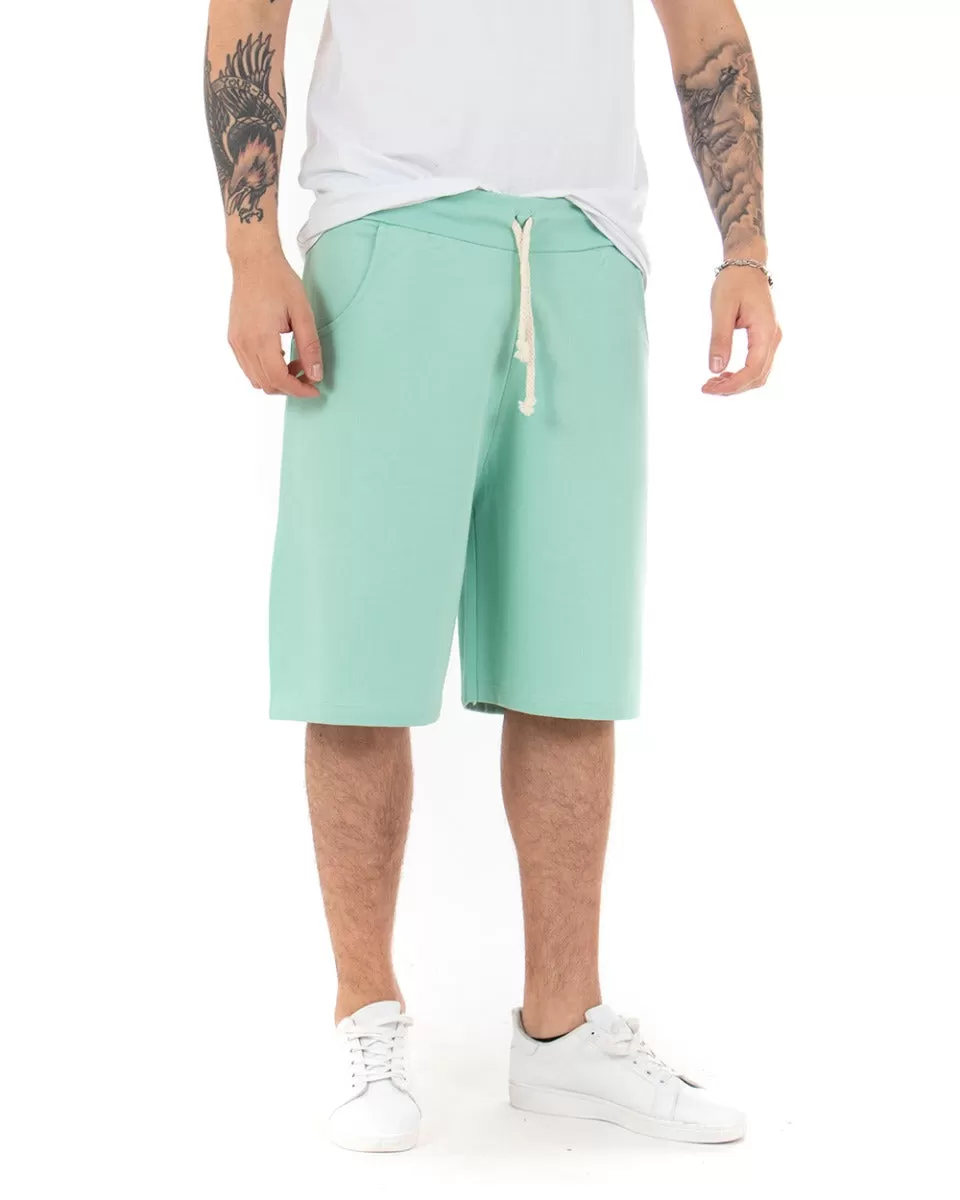 Bermuda Pantaloncino Uomo Tuta Tinta Unita Verde Acqua Basic GIOSAL-PC1703A