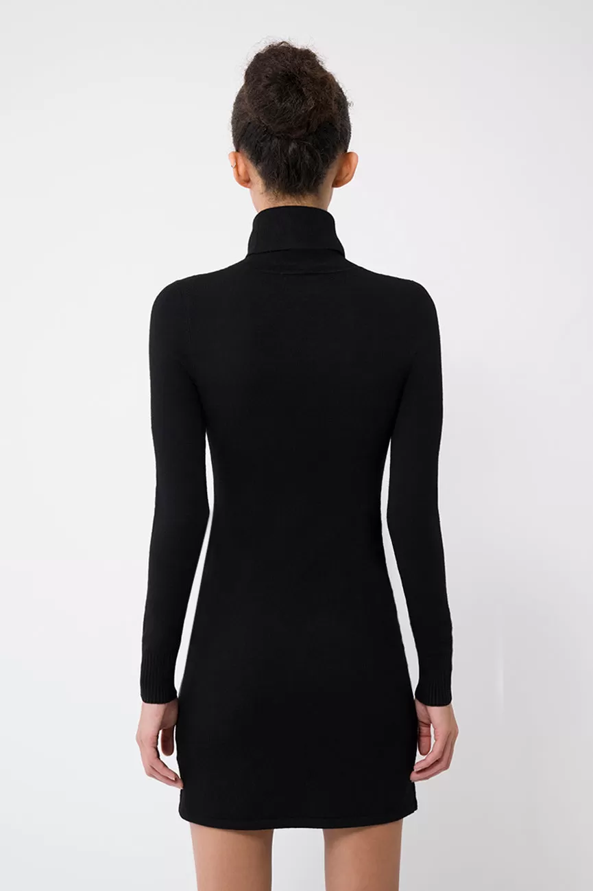 Black EcoMerino Long Sleeve Turtleneck Mini Dress