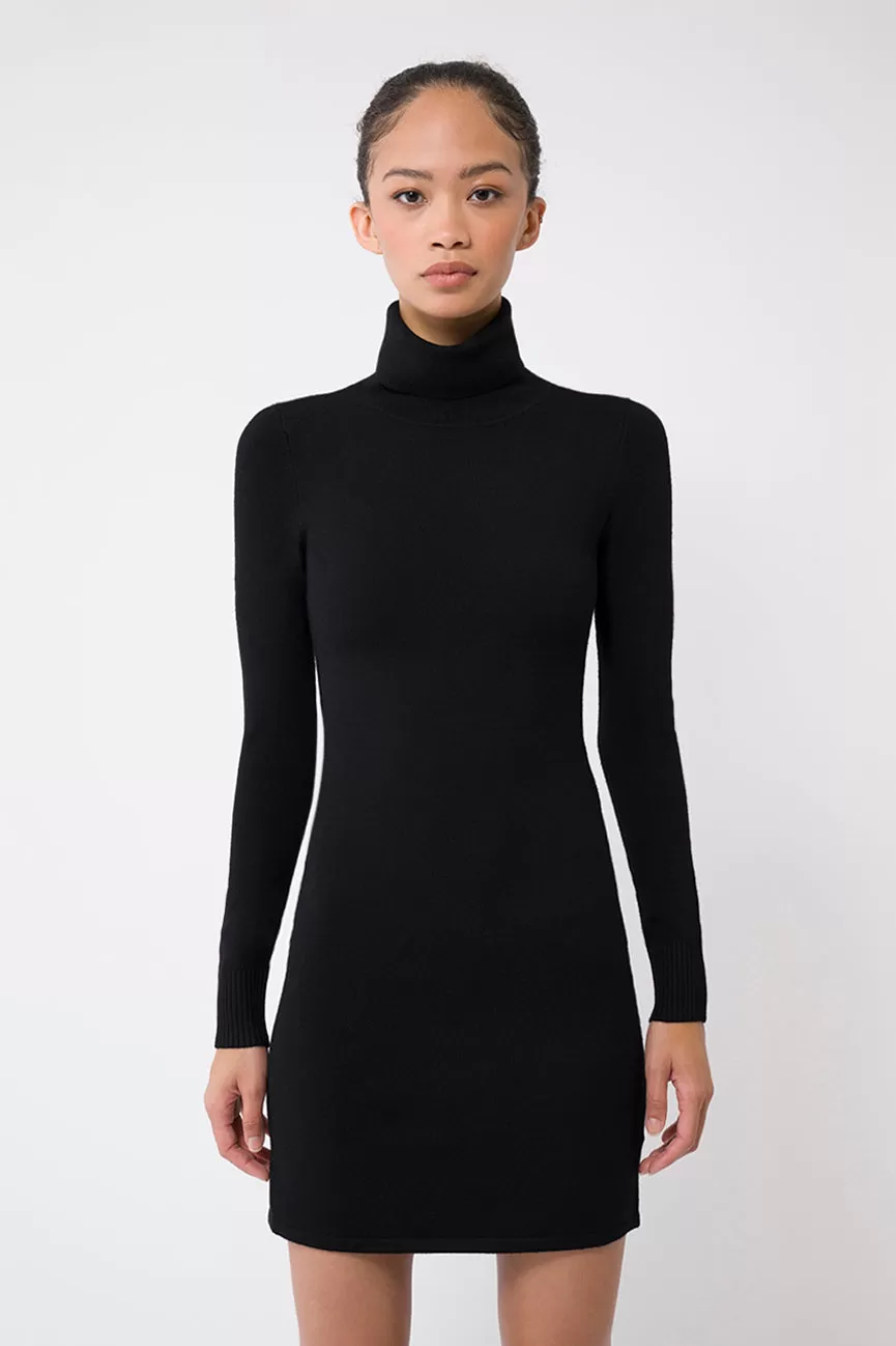 Black EcoMerino Long Sleeve Turtleneck Mini Dress