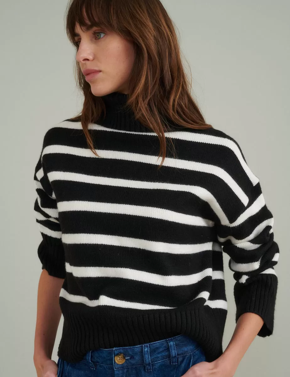 Black Stripe Roll Neck Knitted Jumper