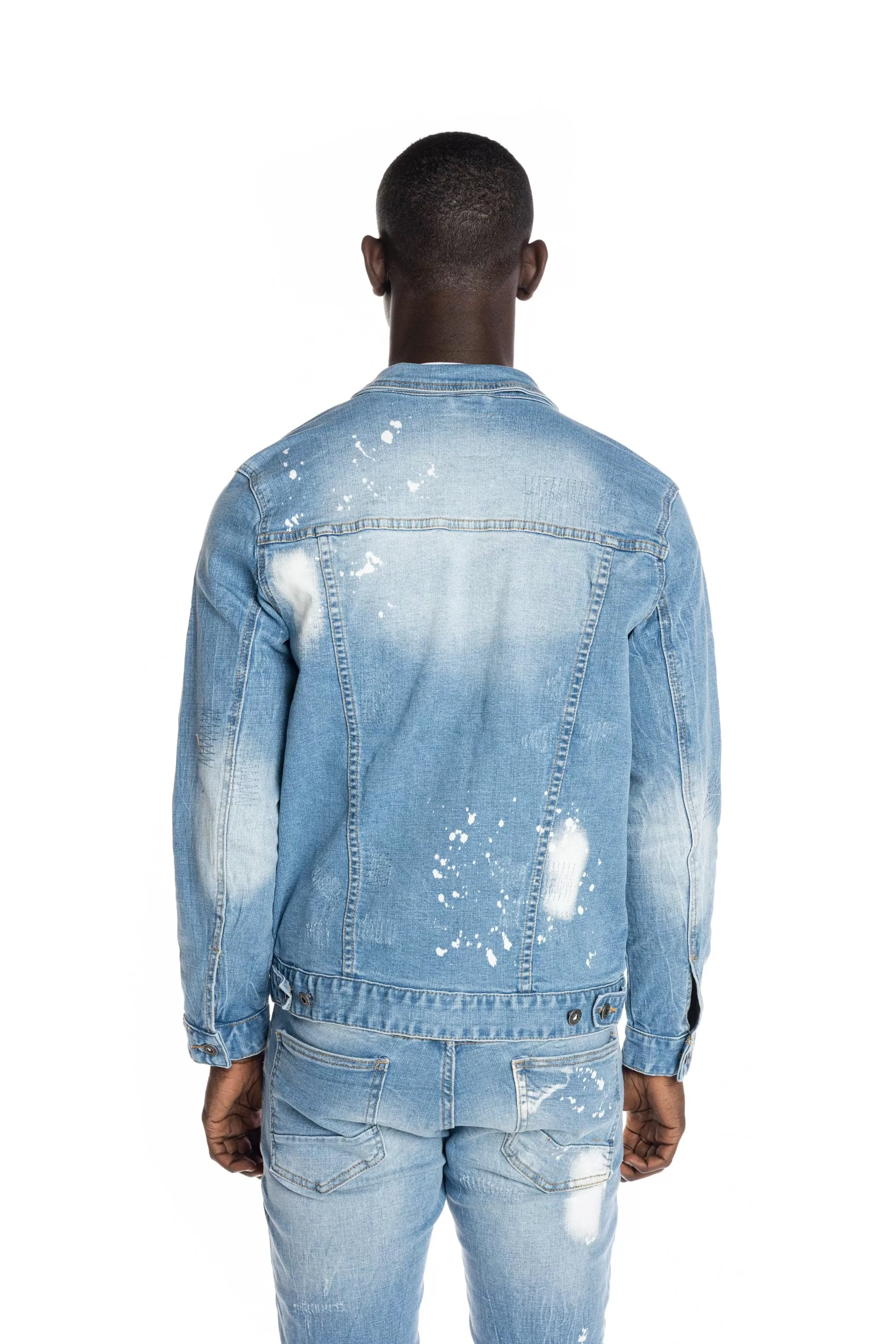 Bleached Detail Semi Basic Jean Jacket - Ocean Blue