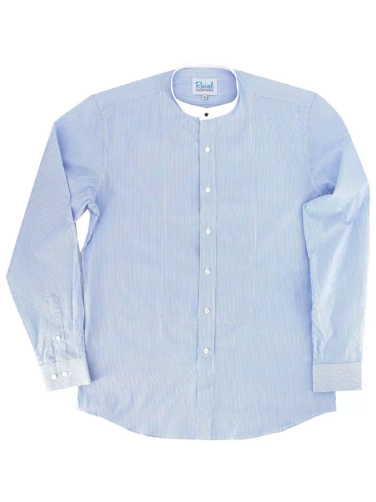 Blue Stripe Collarless Grandad Shirt with Detachable Club Collar