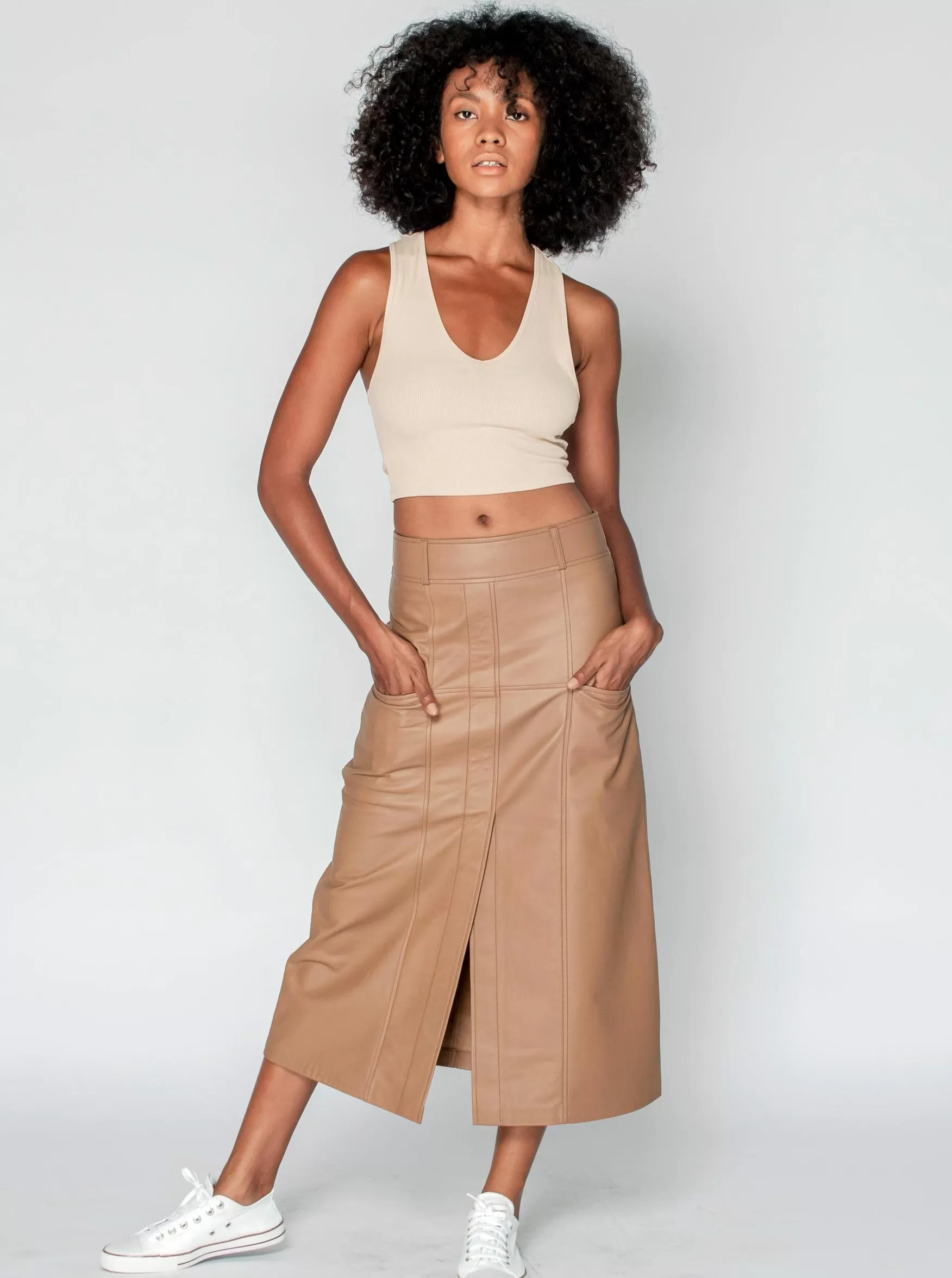 BRONTE LEATHER SKIRT - MOCHA