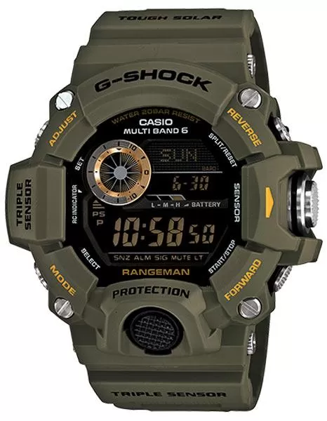 Casio Master of G - G-Shock Mens Rangeman Watch - Triple Sensor - Military Olive