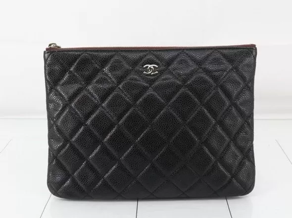 CHANEL Matelasse Clutch Bag Caviar Skin Black