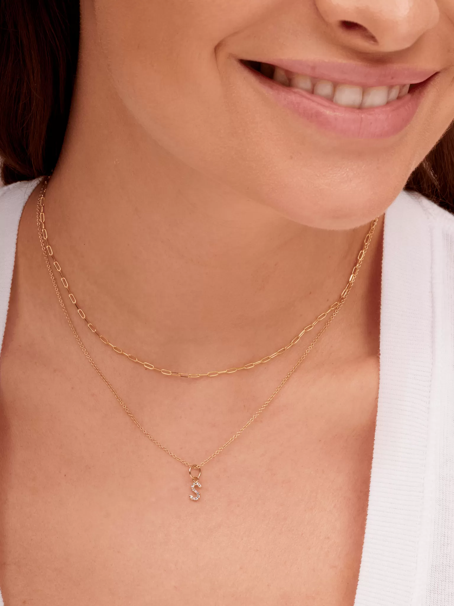 Classic Diamond Charm Initial Necklace 14K