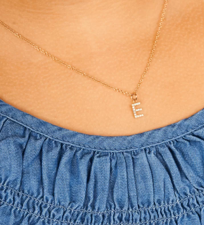 Classic Diamond Charm Initial Necklace 14K