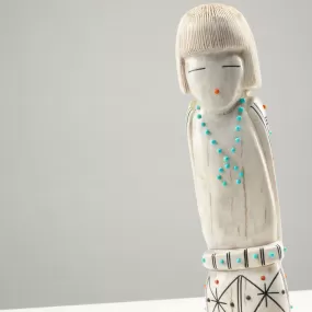 Claudia Peina Serpentine with Turquoise & Coral Handmade Zuni Maiden Fetish Carving