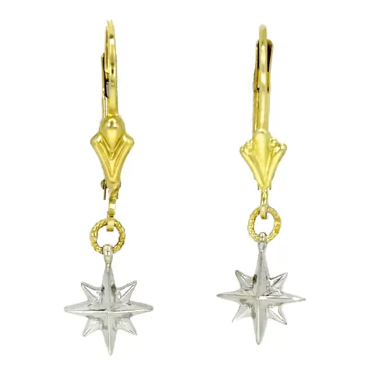 Compass Rose Petite 14K Two-Tone Gold Fleur-De-Lis Dangle Earrings