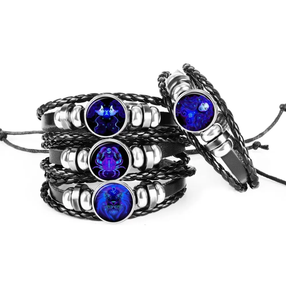 Constellation Zodiac Sign Braided Leather Bracelet