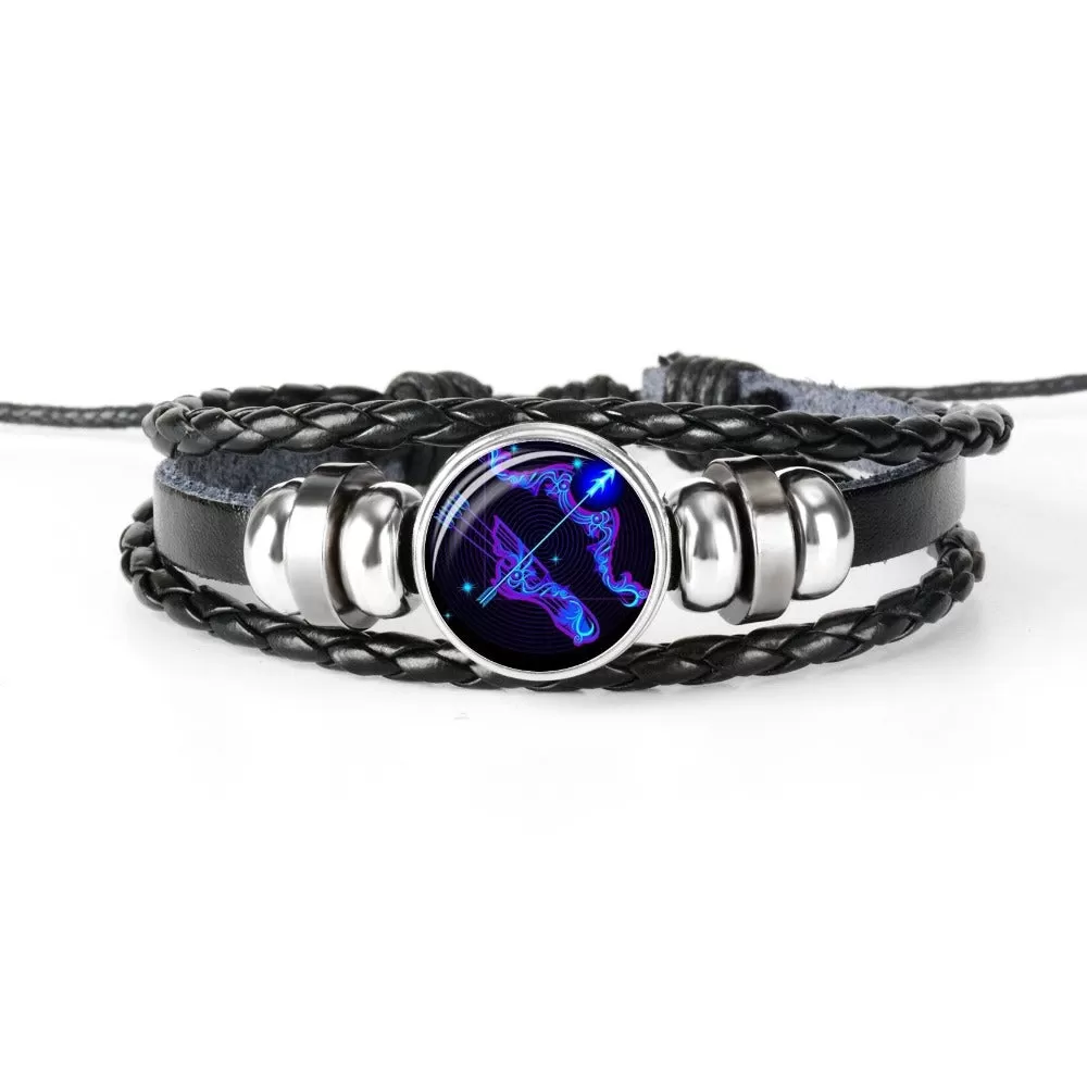 Constellation Zodiac Sign Braided Leather Bracelet