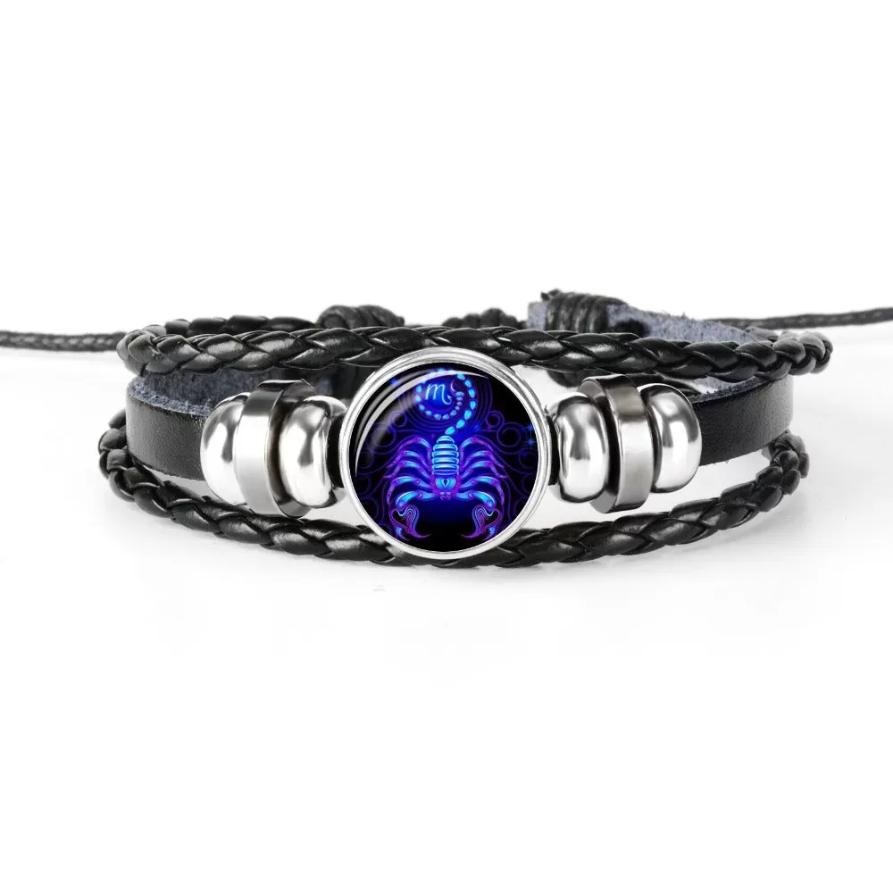 Constellation Zodiac Sign Braided Leather Bracelet