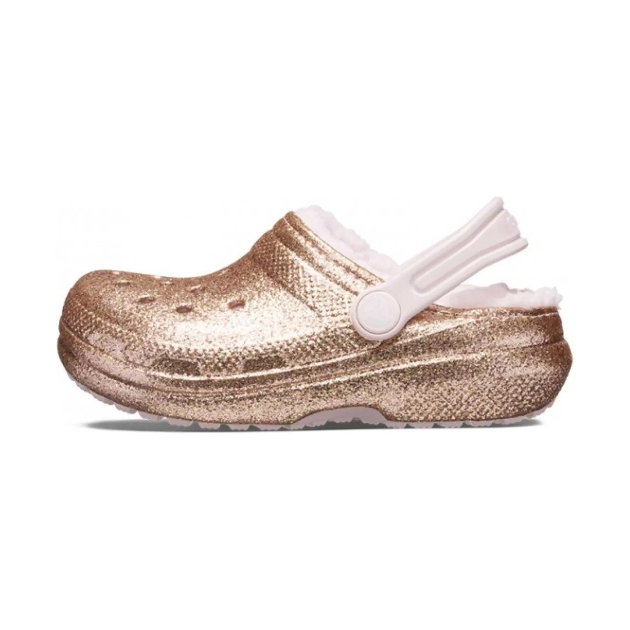 Crocs Kids' Classic Fuzz Lined Glitter Clogs - Gold/Barely Pink