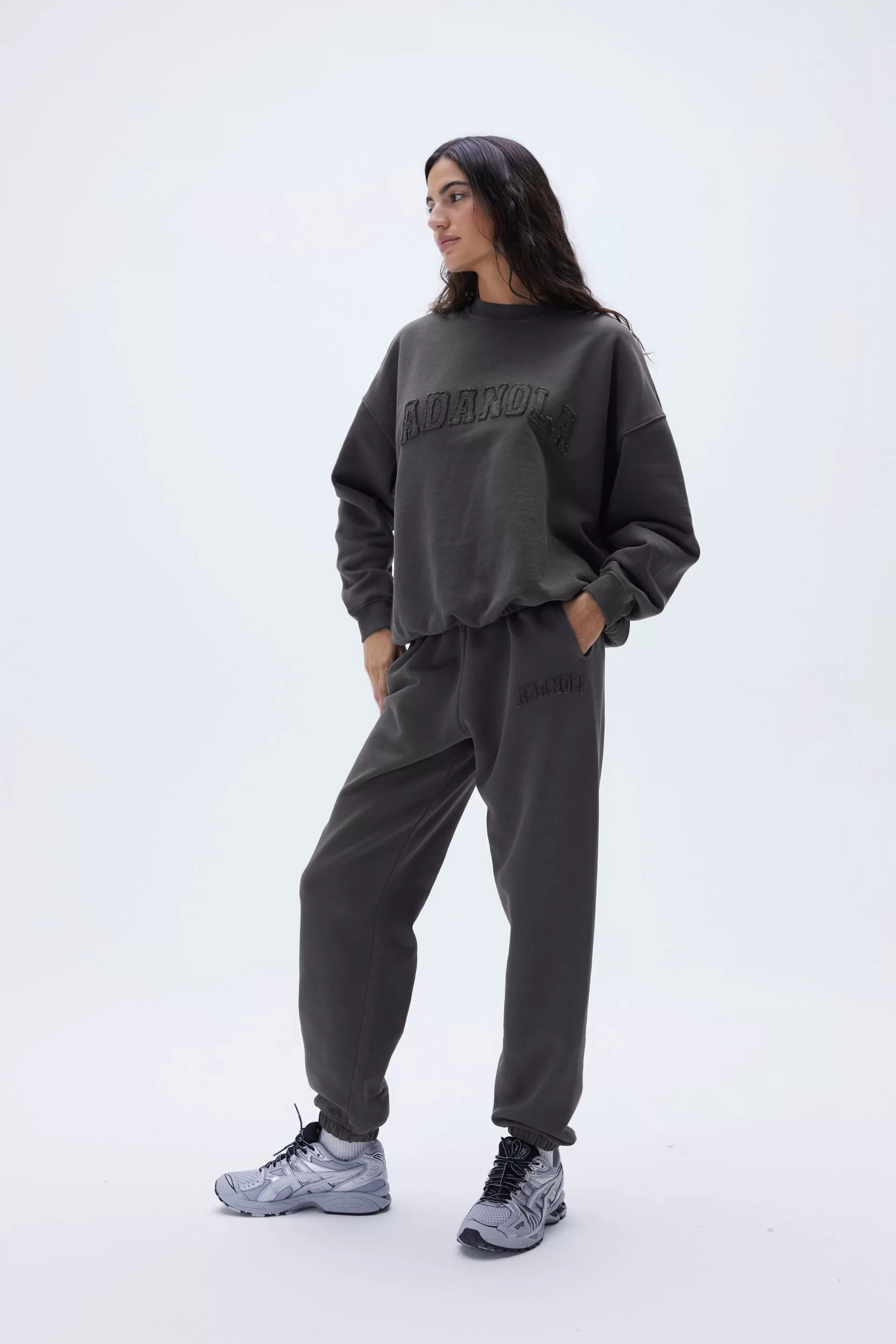 Distressed Varsity Sweatpants - Charcoal Grey