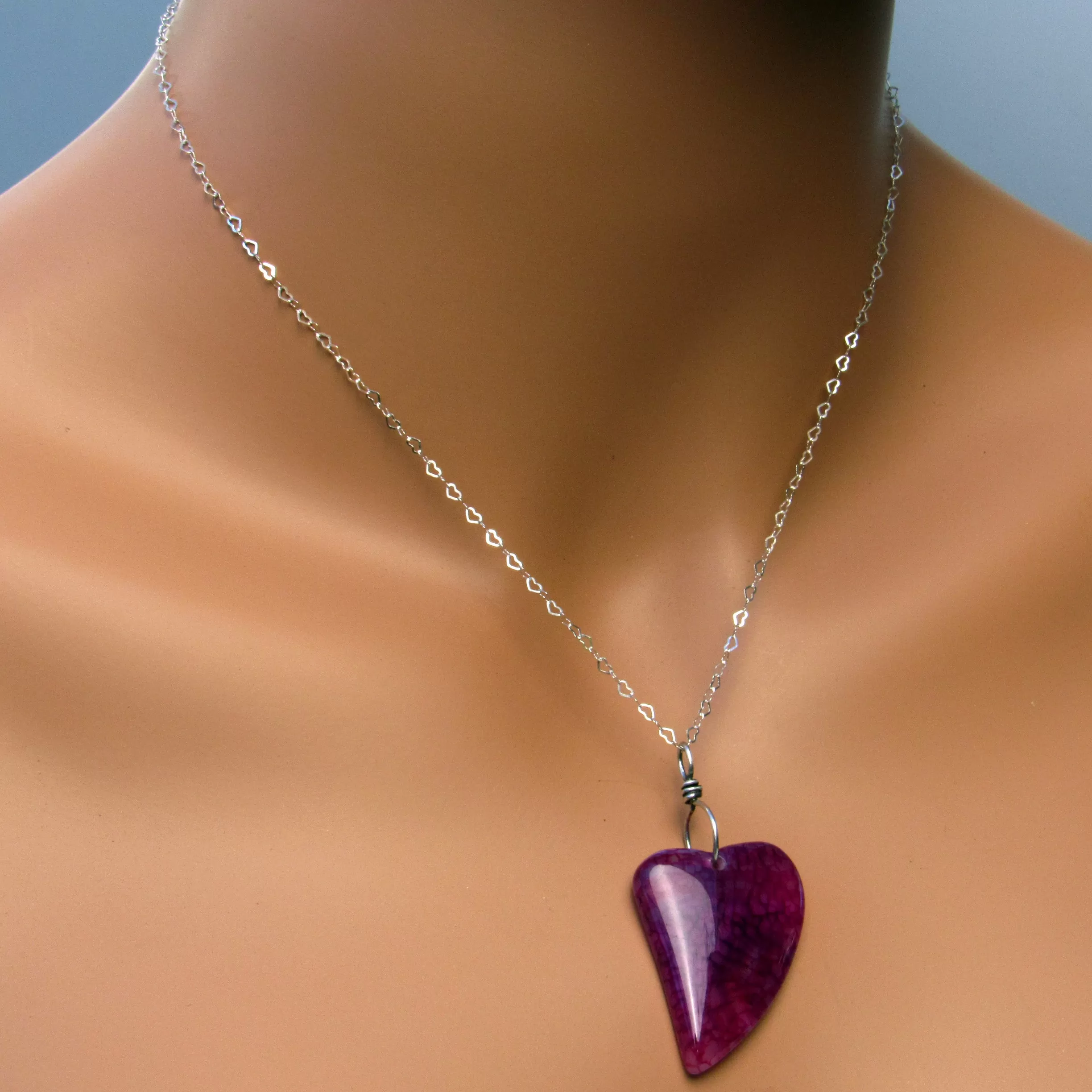 Dragon’s Vein Agate gemstone Heart on Sterling Silver Chain