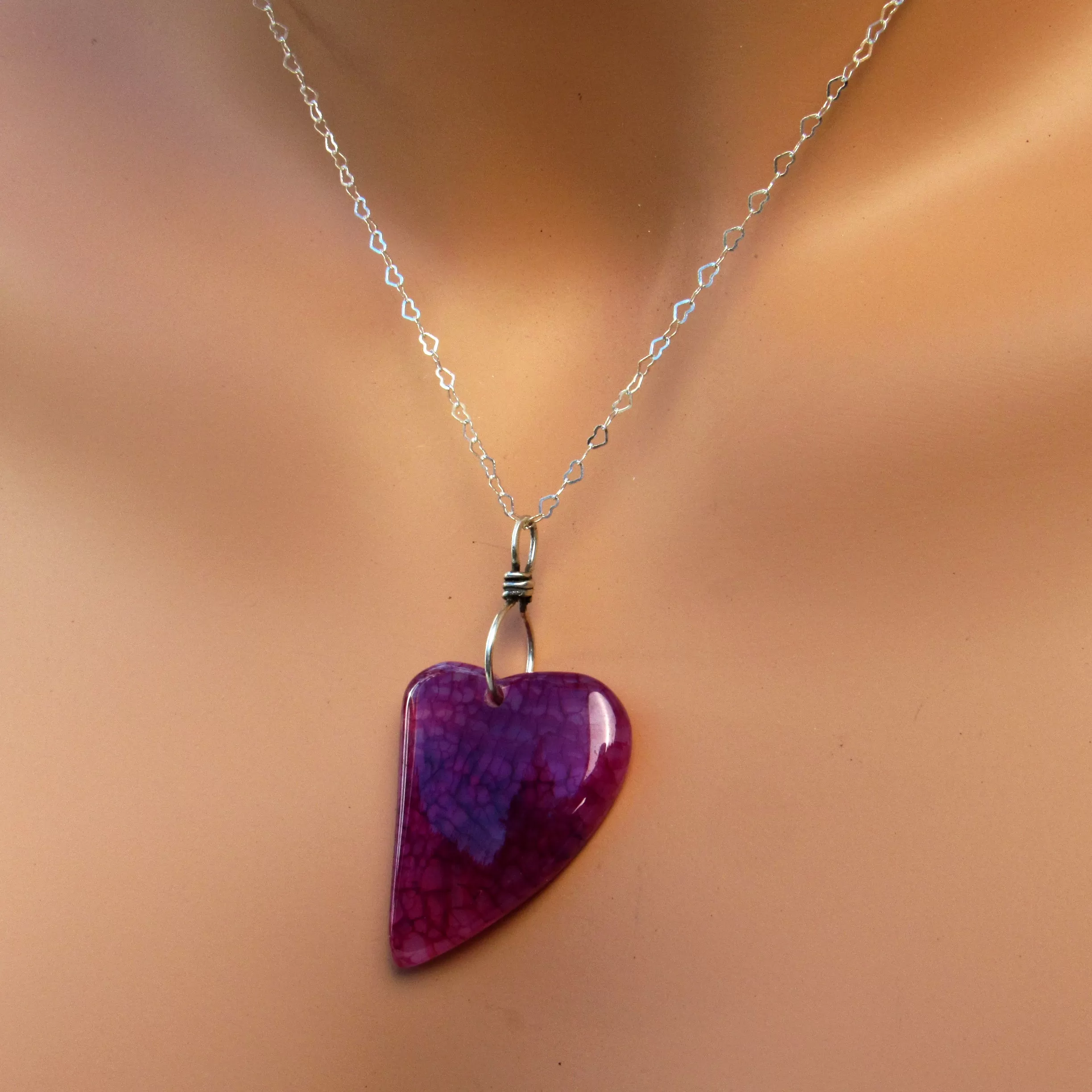 Dragon’s Vein Agate gemstone Heart on Sterling Silver Chain