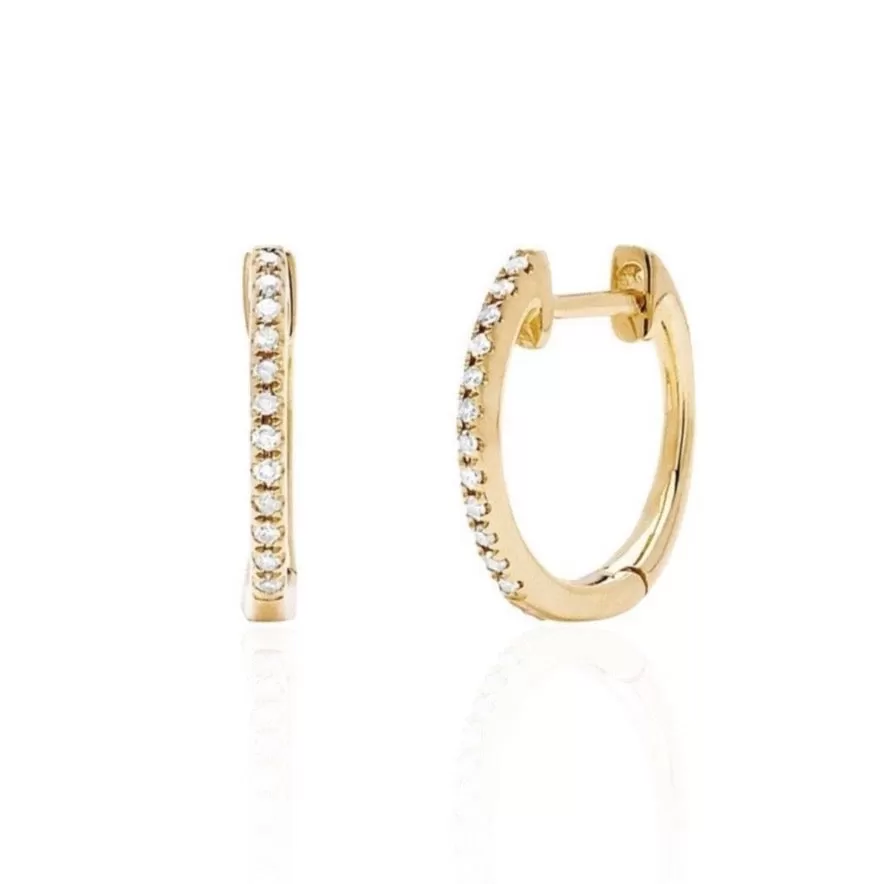 EF Collection - Diamond Mini Huggie Earrings, Yellow Gold