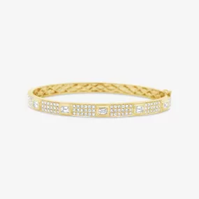 Emerald Cut Diamonds & Round Pave Bangle Bracelet