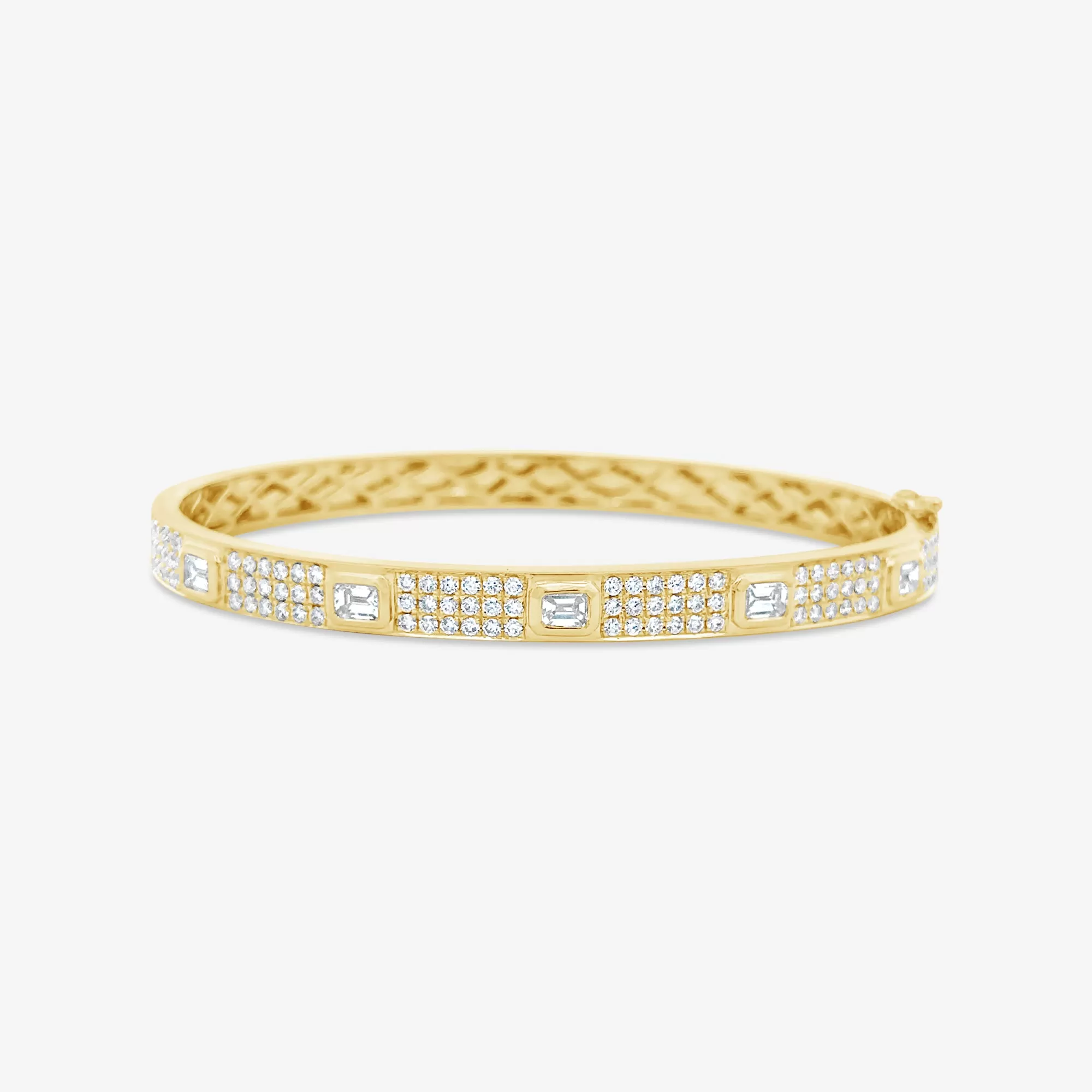 Emerald Cut Diamonds & Round Pave Bangle Bracelet