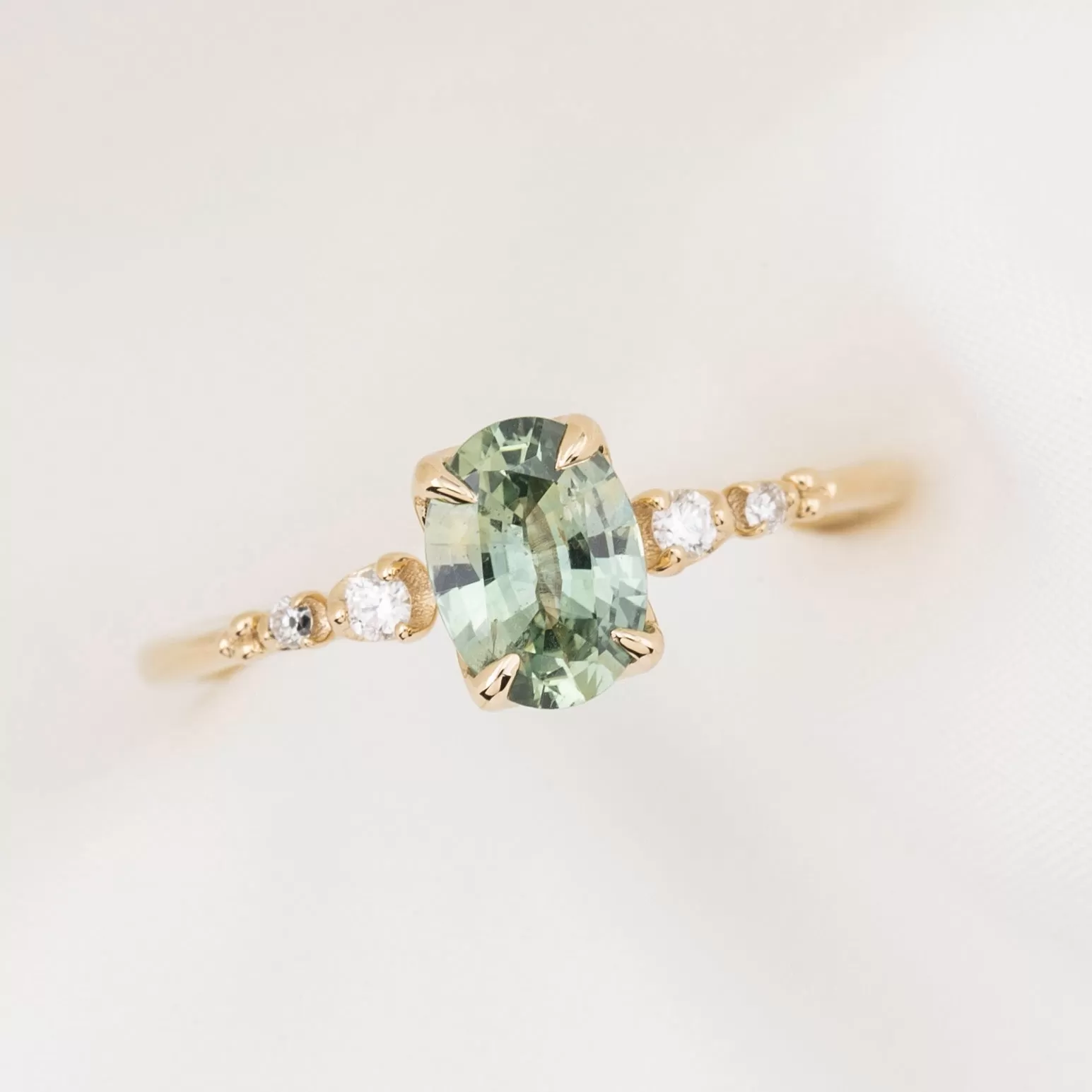 Estel Luxe Ring 0.99ct Mint Green Montana Sapphire, 14k Yellow Gold (One of a kind)